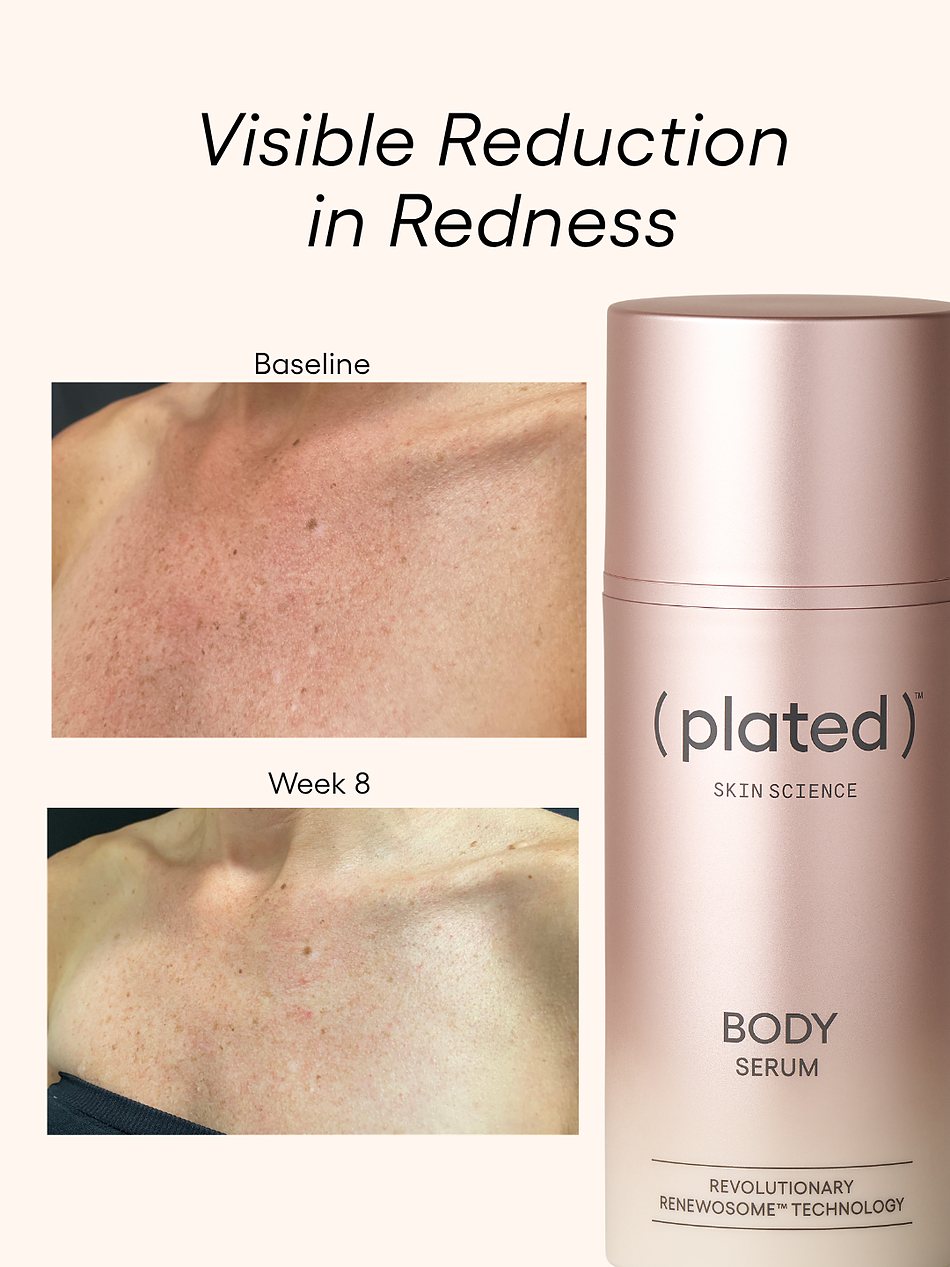 Plated BODY Serum, manufacturer baseline and week eight comparison