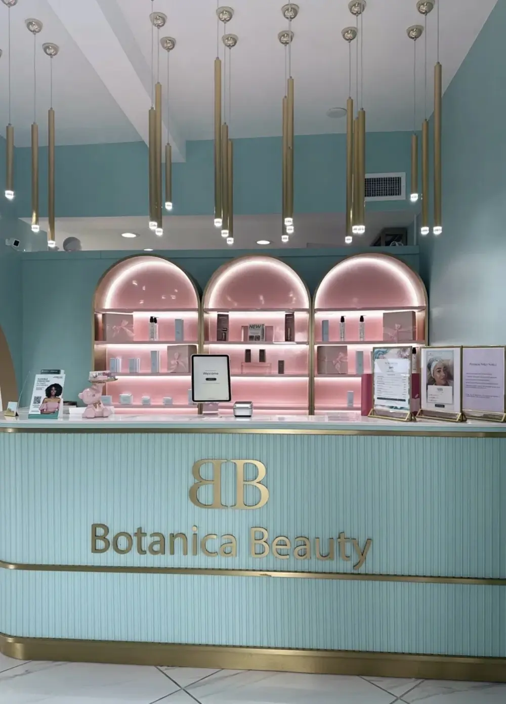 Inside Botanica Beauty Studio — the teal and gold reception in Bellevue, Washington