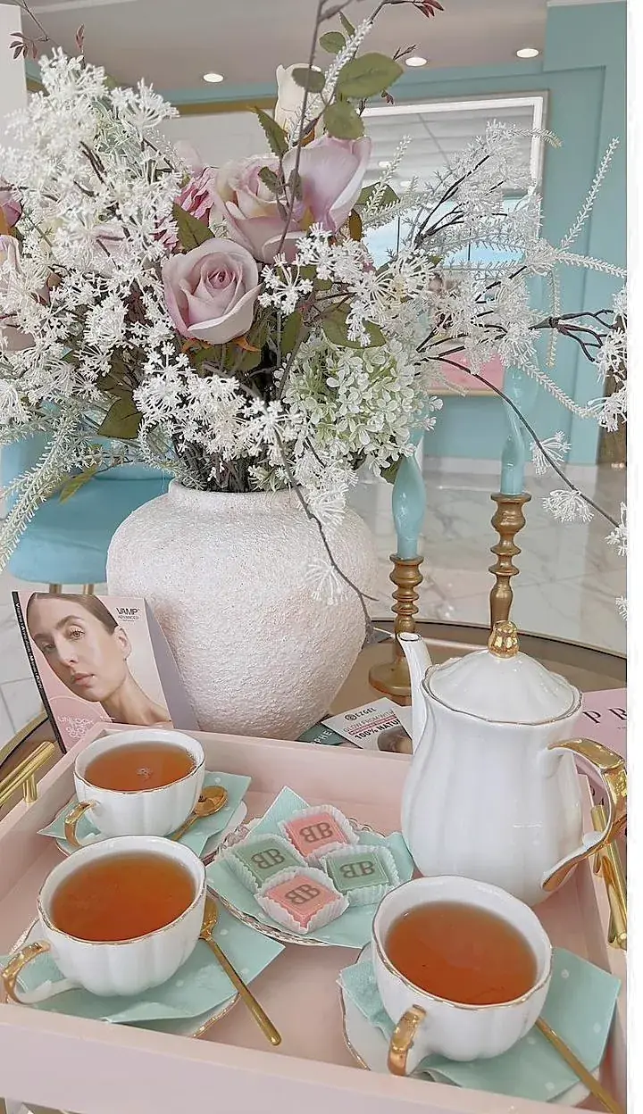 Tea service in the Botanica Beauty Studio lounge